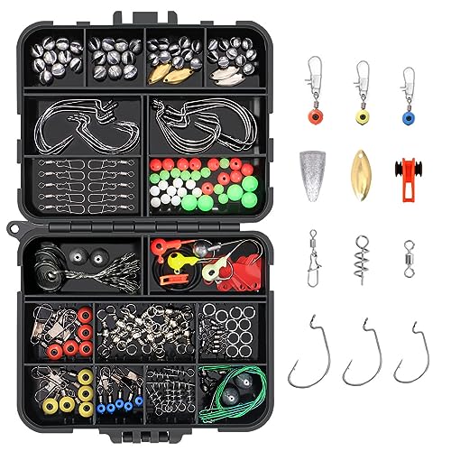 Vicloon 191stk Angelhaken Kit, Angelzubehör Set inkl. Jig Haken, Bullet Bass Werfen Sinker Gewichte, Verschiedene Angeln Wirbel Snaps, Sinker Slides, Angelleine Perlen usw mit Angehen Box von Vicloon