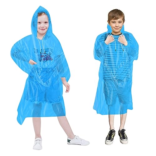 Vicloon 5 Stück Regenponcho Kinder Wasserdicht, Regenponcho Kinder, Transparent Regenmantel, Atmungsaktiv Wasserdicht Regenmantel für Reisen, Wandern, Radfahren & Camping (Blau) von Vicloon