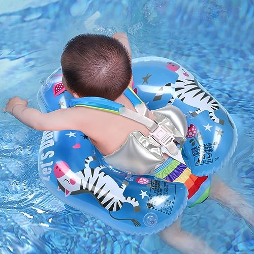 Vicloon Baby Schwimmring, Baby Schwimmen Ring,Verstellbare Aufblasbare Baby Schwimmhilfe, PVC Schwimmreifen Float für Baby ab 3-6 Monate -Blauer Flamingo von Vicloon