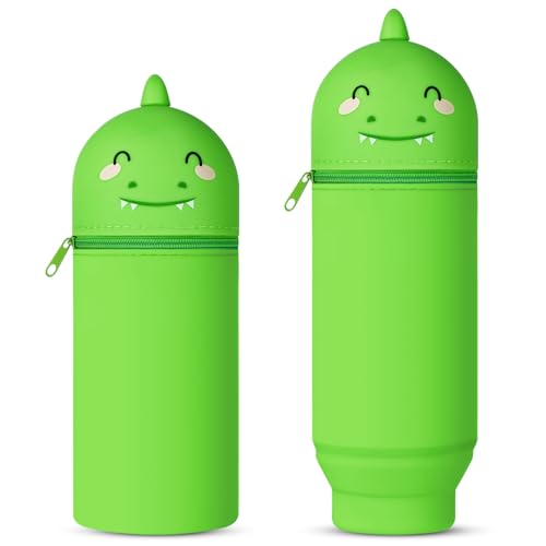 Vicloon Kawaii Federmäppchen aus Weichem Silikon, Federmäppchen 2 in 1 Schlampermäppchen Teleskopisch Mäppchen Cartoon Bleistifthalter Pop-Up Bleistifthalter für Mädchen und Jungen (Dinosaurier) von Vicloon