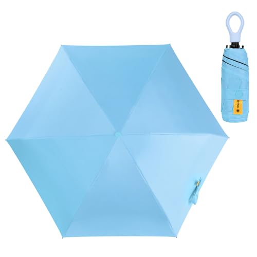 Vicloon Mini Faltender Regenschirm Freien UV Schutz, Taschenschirme Mit 5 Rippen, Sonnenschutz Regenschirm für Koffer Taschenschirm, Kreativer Ringgriff, Leicht Kompakt für Damen und Kinder Reise von Vicloon