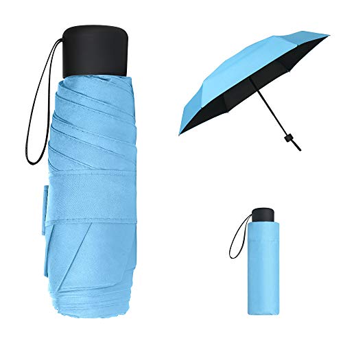 Vicloon Mini Regenschirm, Pocket Taschenschirm mit 6 Edelstahl Rippen, Sonnenschutz Regenschirm, Freien UV Faltender Regenschirm, Klein, Leicht, UV-Faltender für Erwachsene und Kinder - Blau von Vicloon