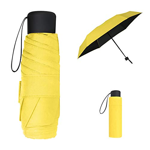 Vicloon Mini Regenschirm, Pocket Taschenschirm mit 6 Edelstahl Rippen, Sonnenschutz Regenschirm, Freien UV Faltender Regenschirm, Klein, Leicht, UV-Faltender für Erwachsene und Kinder - Gelb von Vicloon