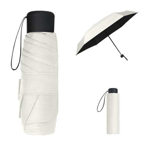 Vicloon Mini Regenschirm, Pocket Taschenschirm mit 6 Edelstahl Rippen, Sonnenschutz Regenschirm, Freien UV Faltender Regenschirm, Klein, Leicht, UV-Faltender für Erwachsene und Kinder - Weiß von Vicloon
