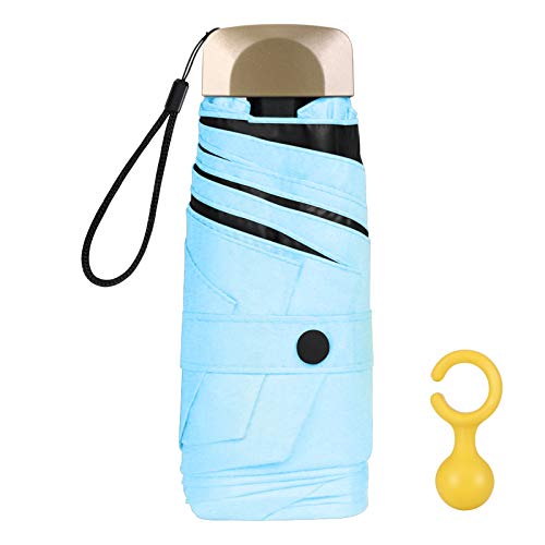 Vicloon Mini Regenschirm, Taschenschirme Mit 6 Rippen, 210T Stoff & Aluminium Schirmständer, Sonnenschutz Regenschirm Im Freien UV Faltender Regenschirm, Goldener Griff, Leicht Kompakt - Blau von Vicloon