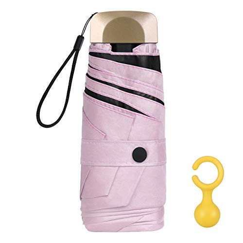 Vicloon Mini Regenschirm, Taschenschirme Mit 6 Rippen, 210T Stoff & Aluminium Schirmständer, Sonnenschutz Regenschirm Im Freien UV Faltender Regenschirm, Goldener Griff, Leicht Kompakt - Rosa von Vicloon