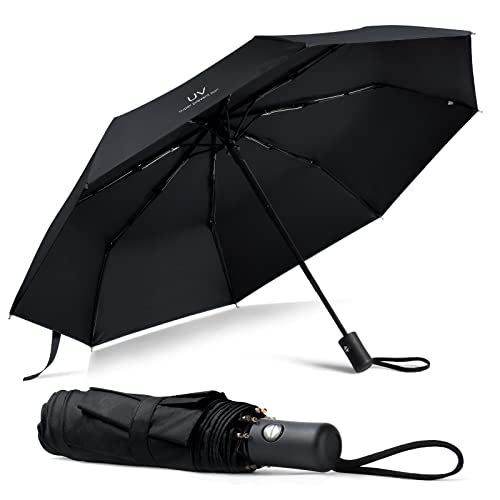 Vicloon Regenschirm, Taschenschirm Auf-Zu-Automatik, Regenschirm Sturmfest, 210T Teflon-Beschichtung, lLeicht, Stark, für Herren und Damen (Elegantes Schwarz) von Vicloon