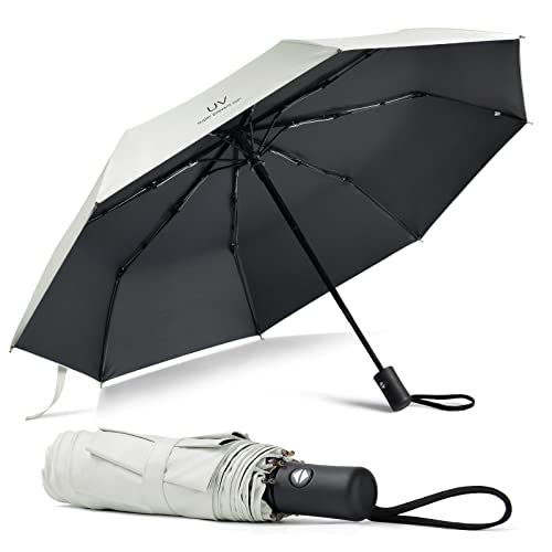 Vicloon Regenschirm, Taschenschirm Auf-Zu-Automatik, Regenschirm Sturmfest, 210T Teflon-Beschichtung, lLeicht, Stark, für Herren und Damen (Elfenbeinweiß) von Vicloon