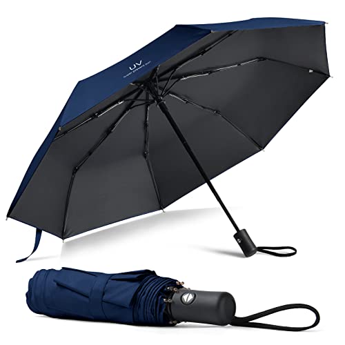 Vicloon Regenschirm, Taschenschirm Auf-Zu-Automatik, Regenschirm Sturmfest, 210T Teflon-Beschichtung, lLeicht, Stark, für Herren und Damen (Marineblau) von Vicloon