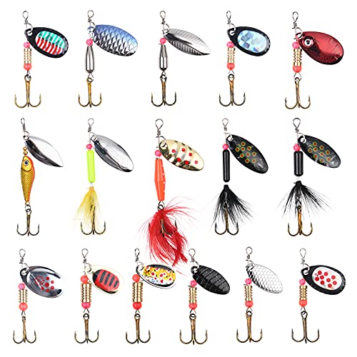 Vicloon Spinner Blinker Set, 16 Stück Angelköder mit Drillinge Haken, Pailletten Kunstköder für Forelle, Barsch, Lachs, Hecht, Walleye von Vicloon