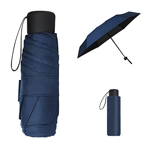 Vicloon Taschenschirm, Mini Regenschirm mit 6 Edelstahl Rippen, Sonnenschutz Regenschirm, Freien UV Faltender Regenschirm, Klein, Leicht, Kompakt, UV-Faltender für Erwachsene und Kinder - Dunkelblau von Vicloon