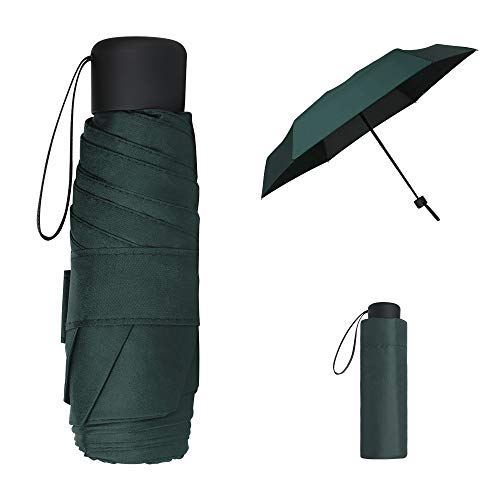 Vicloon Taschenschirm, Mini Regenschirm mit 6 Edelstahl Rippen, Sonnenschutz Regenschirm, Freien UV Faltender Regenschirm, Klein, Leicht, Kompakt, UV-Faltender für Erwachsene und Kinder - Dunkelgrün von Vicloon