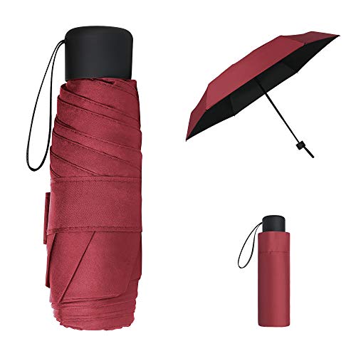 Vicloon Taschenschirm, Mini Regenschirm mit 6 Edelstahl Rippen, Sonnenschutz Regenschirm, Freien UV Faltender Regenschirm, Klein, Leicht, Kompakt, UV-Faltender für Erwachsene und Kinder - Weinrot von Vicloon