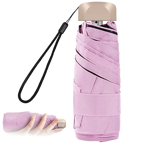 Vicloon Taschenschirm Ultraleicht, Mini Umbrella mit 5 Edelstahl Rippen, Kompakt, Faltender UV-Regenschirm für Erwachsene und Kinder, Leicht Kompakt, Stetig, Pink, 210g von Vicloon