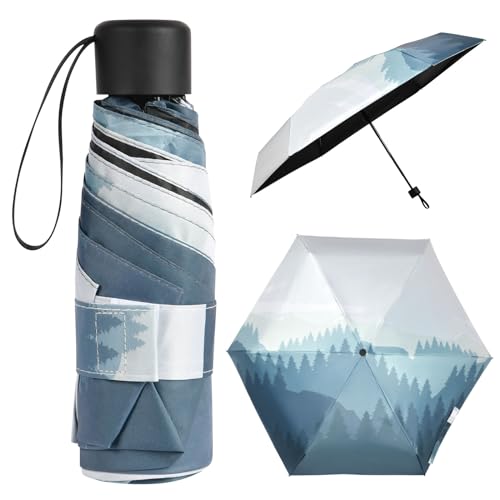 Vicloon Taschenschirm Ultraleicht, Mini Umbrella mit 6 Edelstahl Rippen, Kompakt, Faltender UV-Regenschirm für Erwachsene und Kinder, Leicht Kompakt, Stetig, Wald Muster, 220g von Vicloon