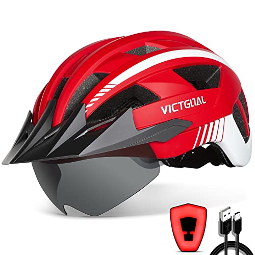 VICTGOAL Fahrradhelm Herren Damen MTB Helm mit Abnehmbarer Magnetische Schutzbrille Visier Atmungsaktiv mit 21 Belüftungskanäle Radhelm Einstellbare Fahrradhelme (L: 57-61cm, Rot) von Victgoal