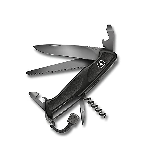Victorinox Schweizer Taschenmesser Ranger 55 Onyx Black, Swiss Army Knife, Multitool, 13 Funktionen, Feststellklinge, Dosenöffner, Schraubendreher von Victorinox