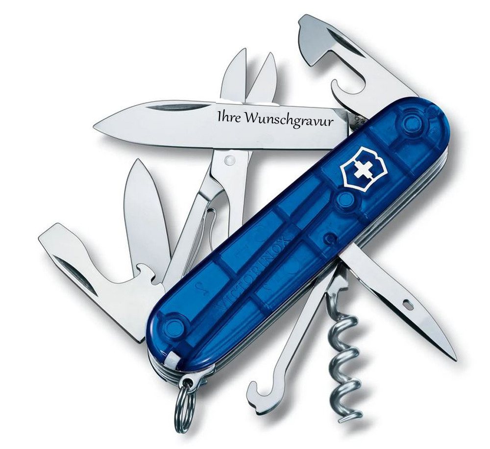 Victorinox Taschenmesser, Climber blau transparent, inkl. Namensgravur von Victorinox