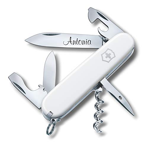 Victorinox Taschenmesser Spartan mit Wunsch Gravur auf der Klinge I Geschenk für Männer Frauen I zum Geburtstag I Schweizer Taschenmesser personalisiert mit 12 Funktionen 1.3603 (Weiss) von Victorinox