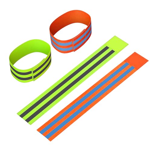 4 Stück Reflektierende Bänder Elastisch Reflektorband Reflektorbänder Sicherheits Armband mit Klettverschluss für Outdoor Jogging, Hosenklammer Fahrrad, Wandern Motorradfahren oder Laufen Grün Orange von VidFair
