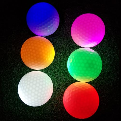 Leuchtende Golfbälle, 6 Stück Golf Übungsbälle, LED Leuchte Golf, Elektronische LED Leuchtgolfbälle für Nachttraining Mit Großer Reichweite und Distanzschüssen (Rosa Rot Blau Grün Gelb Weiß) von Vientiane