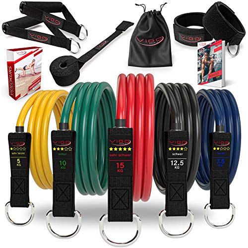 Vigo Sports Resistance Bands Expander Set mit Videokurs & PDF Anleitung - Effektives Home-Workout mit Fitnessbändern - Widerstandsband für Krafttraining von VIGO SPORTS