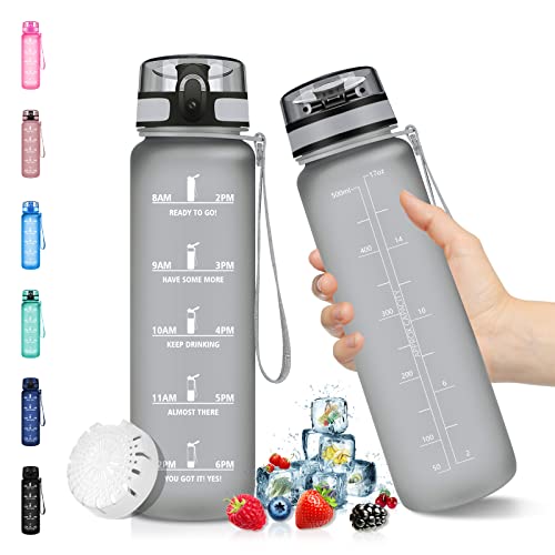 Trinkflasche 500ml, Tritan Sport BPA Frei, Wasserflasche 0.5L Zeitmarkierung und Filter, Sport Kohlensäure Geeignet, für kinder, Sport, Fahrrad, Camping, Outdoor von Vikaster