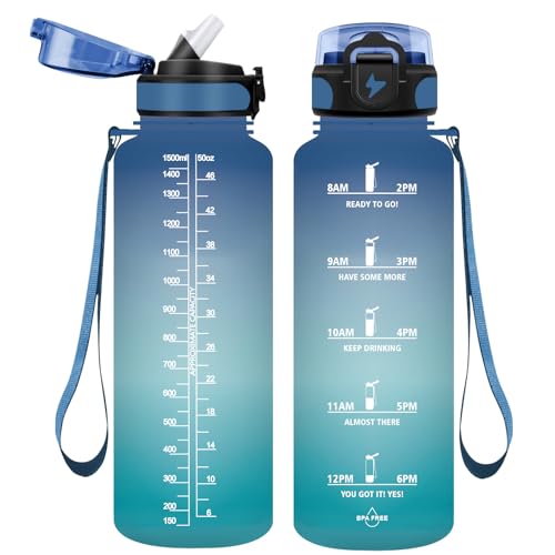 Vikaster 1.5l Trinkflasche mit Strohhalm, BPA-frei 1500ml Auslaufsicher Kunststoff Wasserflasche, Trinkflasche für Yoga, Reisen, Fitness, Wandern, Outdoor von Vikaster