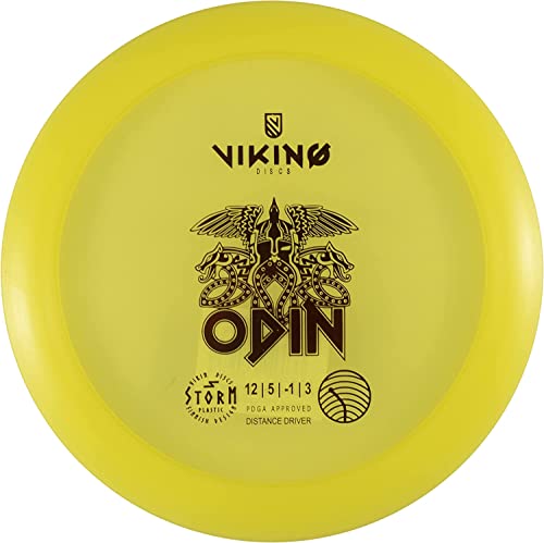 Viking Discs Odin Storm Kunststoff | Distance Driver | Advanced Disc Golf Driver [Stempelfarbe und Farbe können variieren] (173–176 g, gelb) von Viking Discs