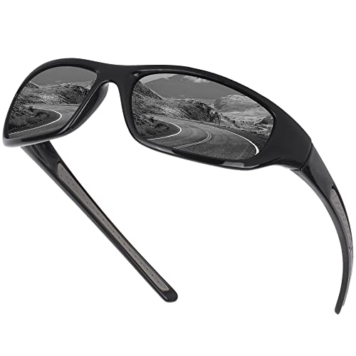 Vimbloom Sonnenbrille Herren Polarisierte Sportbrille Fahrradbrille mit UV 400 Schutz Autofahren Laufen Radfahren Golf für Angeln Herren Damen VI367 (Schwarze) von Vimbloom