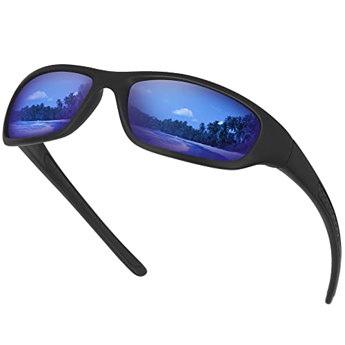 Vimbloom Sonnenbrille Herren Polarisierte Sportbrille Fahrradbrille mit UV 400 Schutz Autofahren Laufen Radfahren Golf für Angeln Herren Damen VI367 (Schwarze Matte Blaue) von Vimbloom