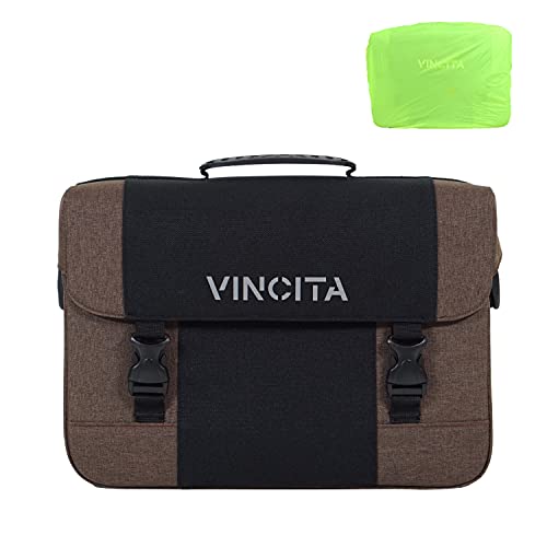 Vincita Brad Bike Pannier Messenger Bag – Gepäckträgertasche mit abnehmbarem Schultergurt, Laptopfach und Griff Oben – Regenschutz und Fahrradbefestigung inklusive (Dunkelbraun) von Vincita