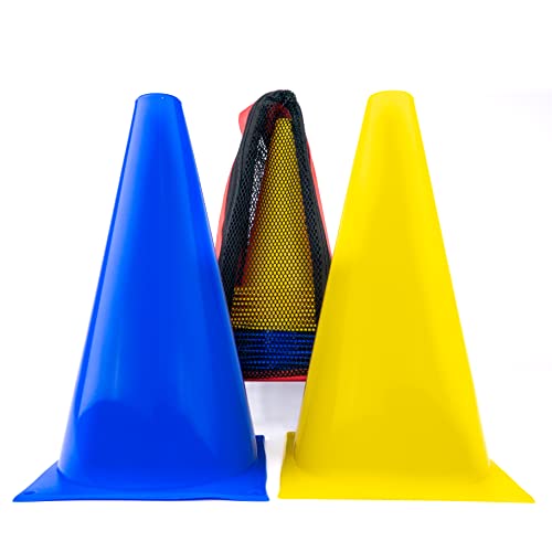 20 Pylonen in Blau und Gelb | Hütchen im Set mit Tasche | Ideal im Pferdesport als Dualgassen | Perfekt für Hundetraining und Kinder | Sicher und robust von Vinex
