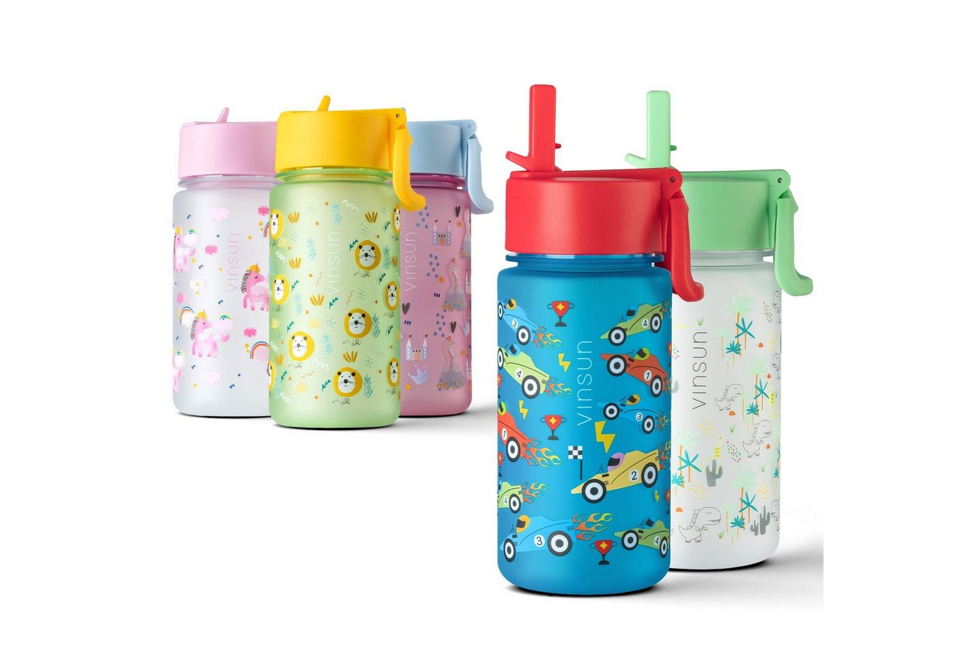 Vinsun Trinkflasche Trinkflasche Kinder 500ml - Auslaufsicher mit Strohhalm - Kindergarten, BPA frei, auslaufsicher, bruchsicher, Geruchs- und Geschmacksneutral von Vinsun