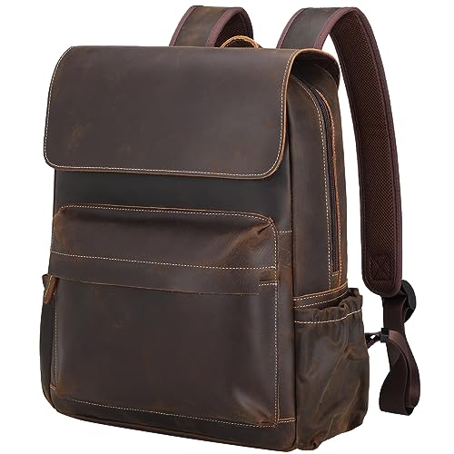 TIDING Rucksack Herren Leder 15,6 Zoll Laptop Tasche Tote Daypacks mit Großer Kapazität Rucksäcke mit Mehreren Taschen Reisesporttasche Hellbraun von TIDING