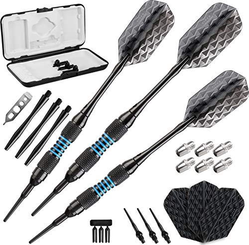 Viper Bobcat Adjustable Weight Soft Tip Darts with Storage/Travel Case: Black Coated Brass, Blue Rings, 16-18 Grams von Viper