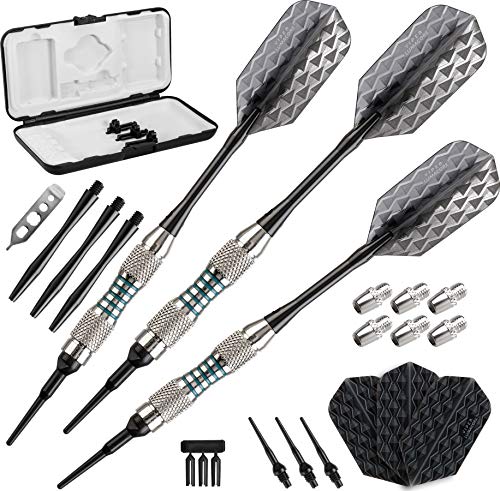 Viper Bobcat Adjustable Weight Soft Tip Darts with Storage/Travel Case: Nickel Silver Plated, Light Blue Rings, 16-19 Grams von Viper
