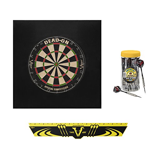 Viper by GLD Products Unisex-Erwachsene Viper Sisal/Bristle Steel Tip Bundle: Premium Set (Dead on Dartboard, Defender II Backboard, Edge Throw Line, 21 Gläser mit Darts) von Viper