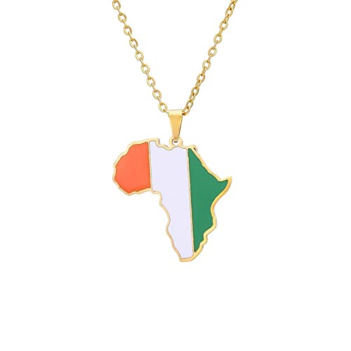 Virtuoa-Art Côte D'Ivoire Map Flag Pendant Necklace - Oil Droplets African Map Charm Clavicle Chain Patriotic Ethnic Couple Sweater Chain Jewelry for Men's and Women's Hip Hop Gift,Gold,50Cm/19 In von Virtuoa-Art