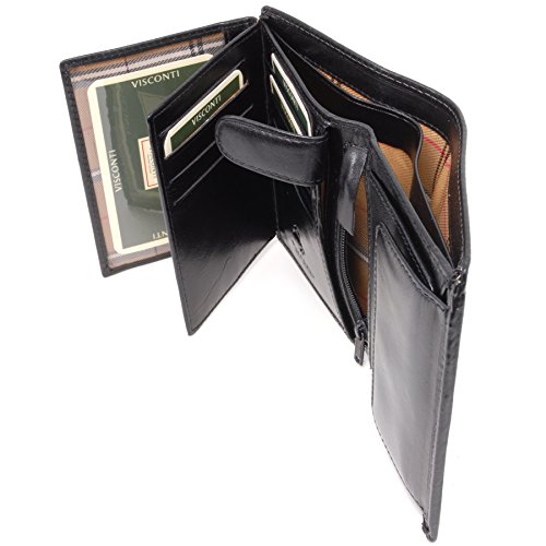 VISCONTI - Herren Leder Geldbörse Groß - Portemonnaie 11 Kartenfächer - Wallet mit Münzfach - RFID Schutz - Geschenkbox - Milan - MZ3 - Schwarz von VISCONTI