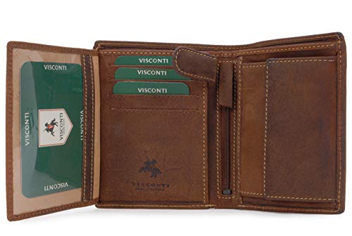 VISCONTI - Herren Leder Geldbörse Mittelgroß - Geldbeutel 6 Kartenfächer - Wallet mit Münzfach - RFID Blocker - Geschenkbox - Rifle 709 - Öl Hellbraun von VISCONTI