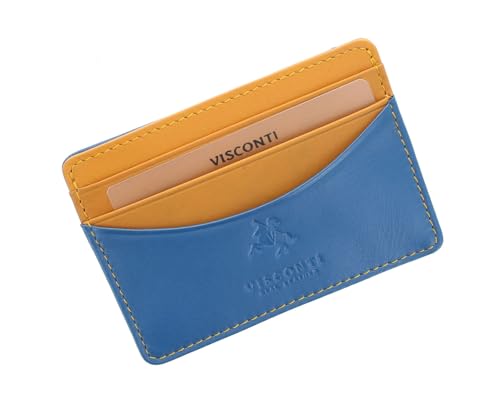 Visconti Lucca-Kollektion Ramon Kreditkartenhalter, Leder, schmal, zweifarbig LC35 Blau/Senf von VISCONTI