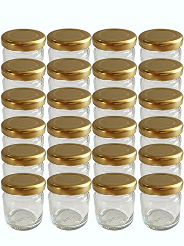 100er Set Sturzgläser Mini Gläser 53 ml Deckelfarbe Gold to 43 Rundgläser Honig Kaviar Marmeladengläser Obstgläser Einweckgläser Honig, Gläser, Einmachgläser, Portionsgläser, Probiergläser von Vitrea
