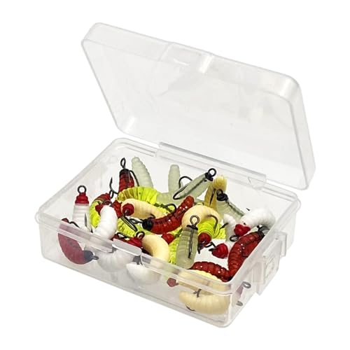 Vllcsla 30 Stück Weichplastik Köder Kit mit Box Weichplastik Würmer zum Angeln auf Forelle, Rotbarsch, Salzwasser/Süßwasser - Barsch-Angelwürmer von Vllcsla