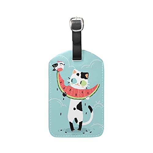 Schwarz Weiße Cate Wassermelone Kofferanhänger mit Adressschild Lustig Leder Gepäckanhänger ID Etikett mit Namenschild für Reise Koffer Tasche(3PACK) von Vnurnrn