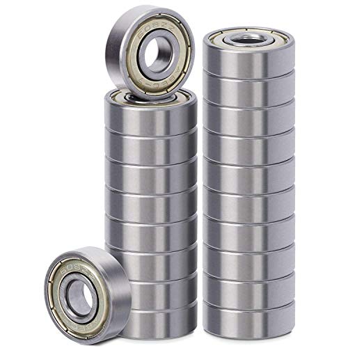 Voarge 608 ZZ Friction-Free Ball Bearings, 20x Ball Bearings 608 ZZ Metal Double Shielded Miniature Deep Groove Ball Bearing Silver Bearing for Skateboard Roller Inline Skates von Voarge