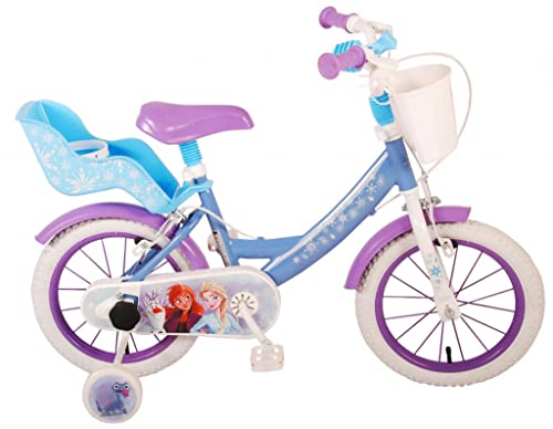 volare Babys (Mädchen) Mädchenfahrrad 14 Zoll Fahrrad mit Korb und Puppenhalter Frozen Lizenz, Hellblau, Media von Volare