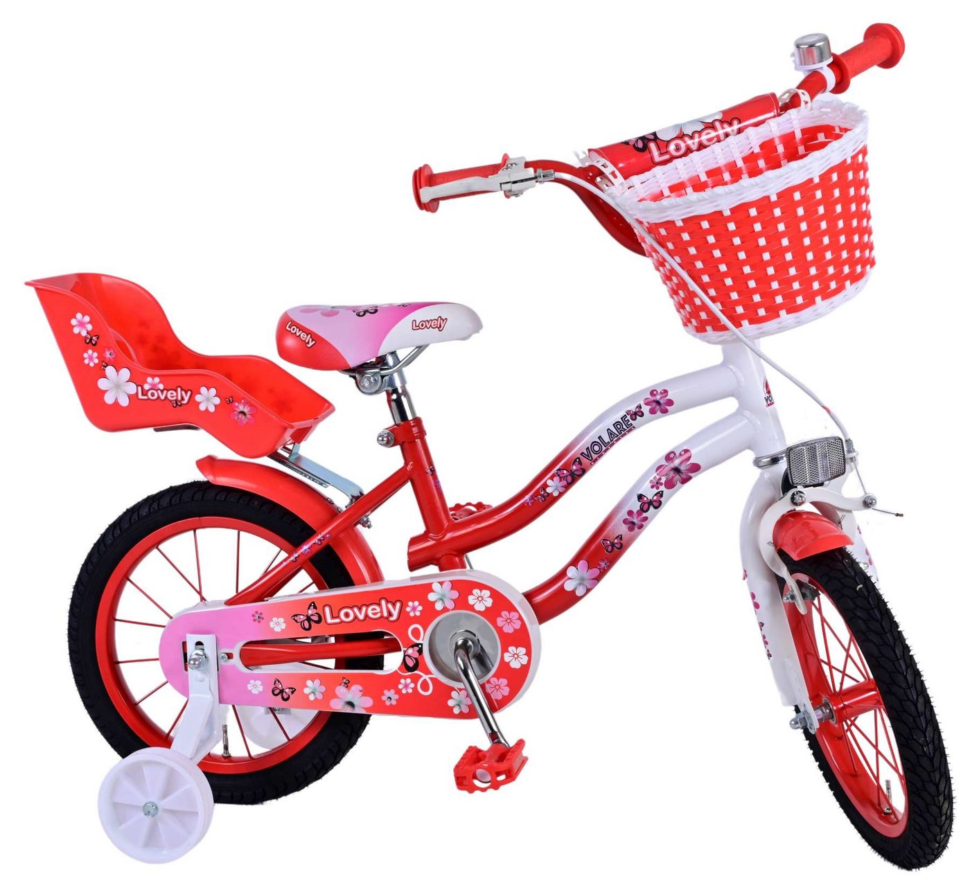 Volare Kinderfahrrad Kinderfahrrad Lovely für Mädchen 14 Zoll Kinderrad in Rot Weiß Fahrrad von Volare