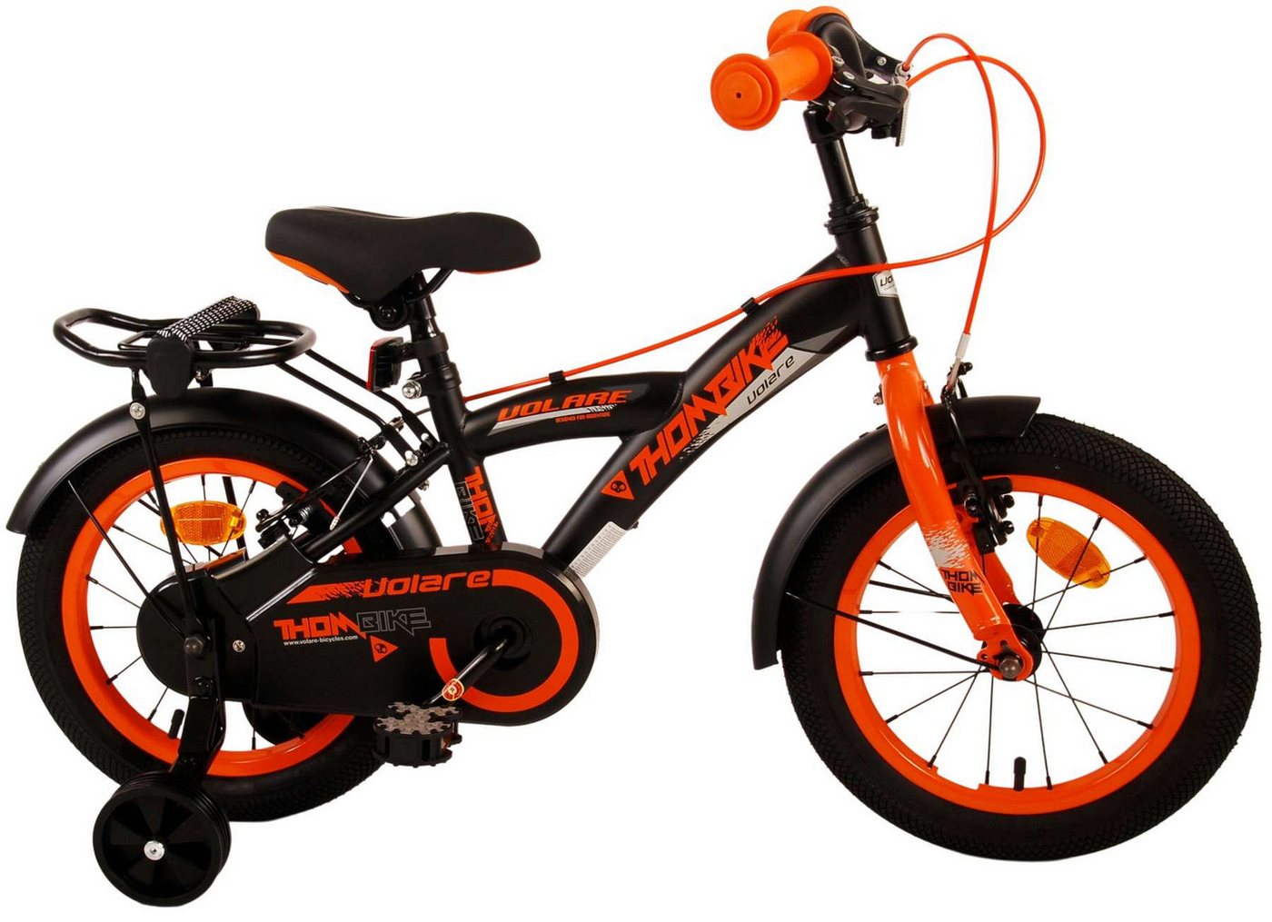 Volare Kinderfahrrad Kinderfahrrad Thombike für Jungen 14 Zoll Kinderrad in Schwarz Orange von Volare