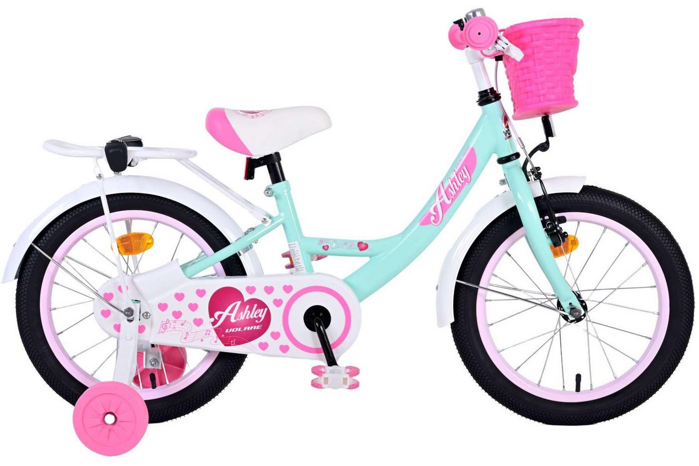 Volare Kinderfahrrad Volare Ashley - Mädchen - 16 Zoll - Grün, Geschlossener Kettenschutz, abnehmbare Stützräder von Volare